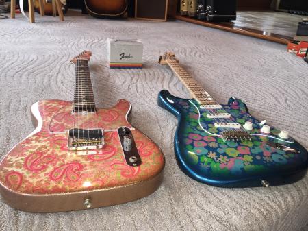 1968 Pink & Blue Unreal Rare Fender Strat & Tele Both Have 1-3/4inch wide nut