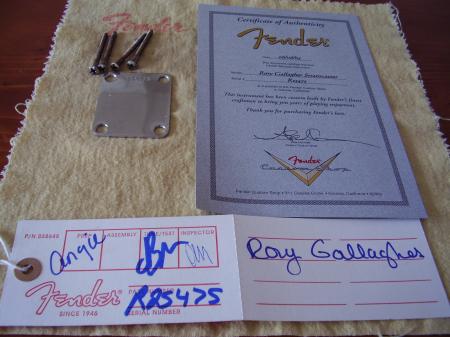 1961 RORY GALLAGHER COA & NECK PLATE & HANG TAG