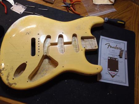 1957 2011 Fender Super Relic Strat Body & Coa & Plate NoCaster Blond