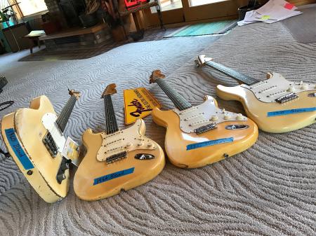 1960 1966 1974 Orig Blond & Olympic White Fender Strat Tele Compare